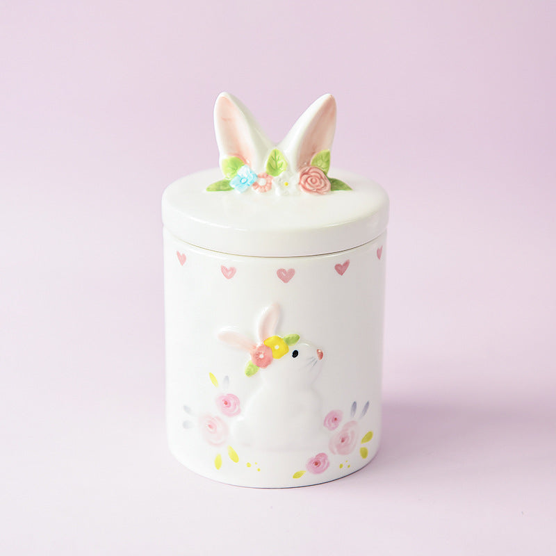 Ceramic sealed jar Sugar jar Creative Candy storage jar with lid snack tea storage cute rabbit cookie