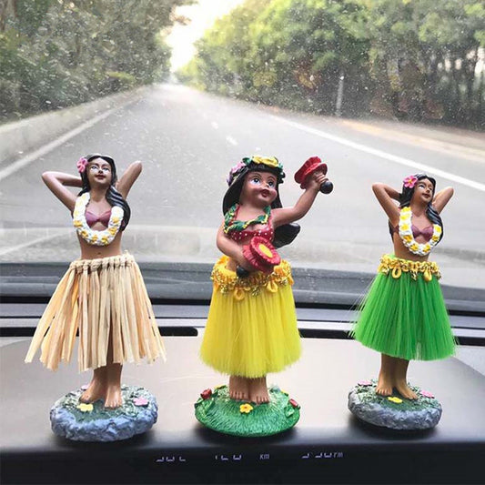 Children's toy doll Hawaii hula skirt twist waist dancing girl car decoration resin crafts