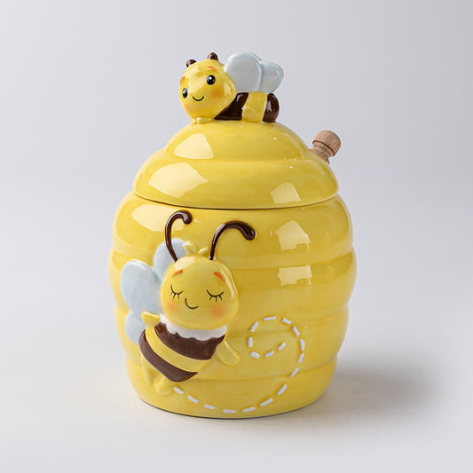 Bee ceramic honey jar with mixing stick cookie jar kitchen supplies