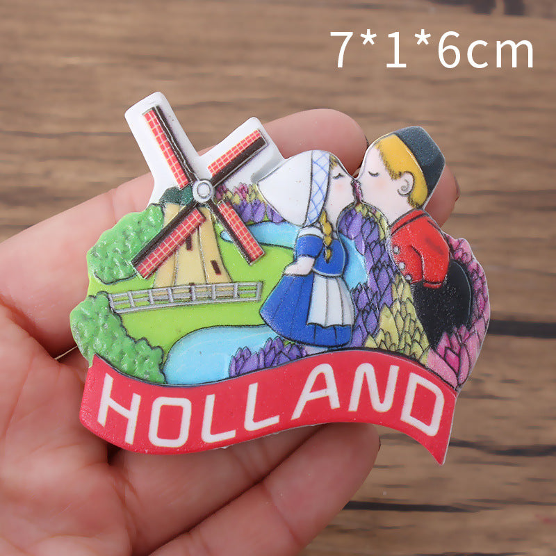 Dutch tourist attractions refrigerator sticker creative foreign trade scenic area crafts magnetic stickers custom resin crafts wholesale