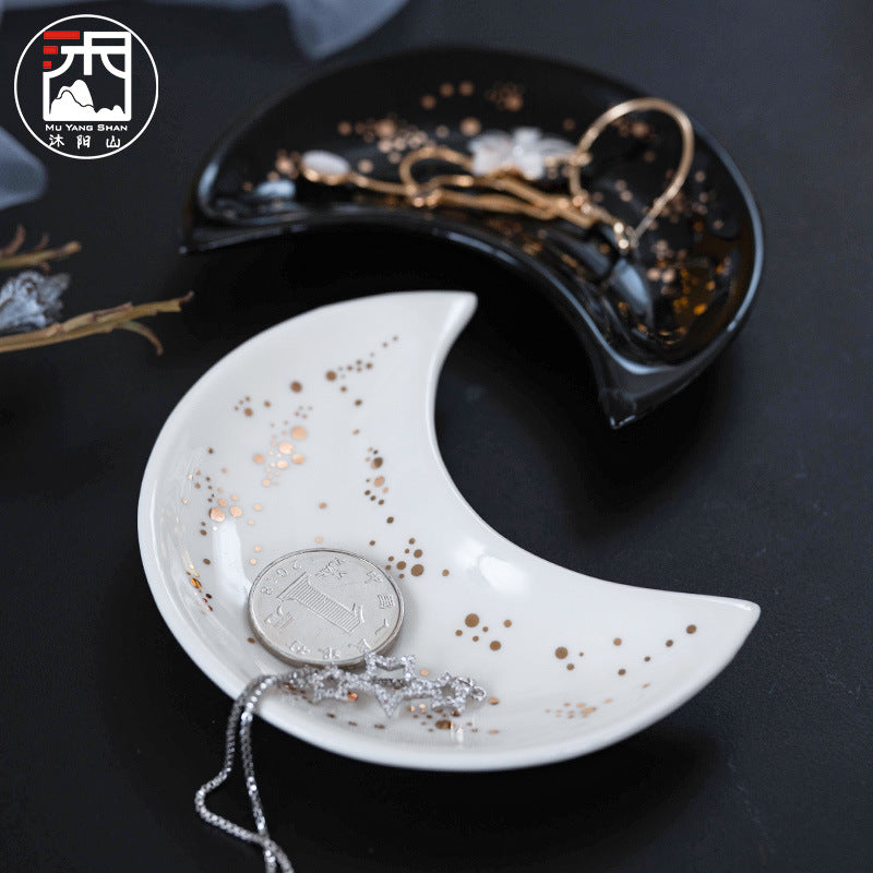 ceramic creative home moon personality fruit plate dip saucer jewelry rack storage decorative plate