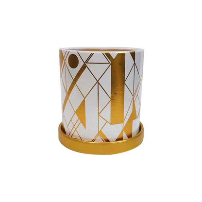 Modern gold print design circular ceramic plant pot logo