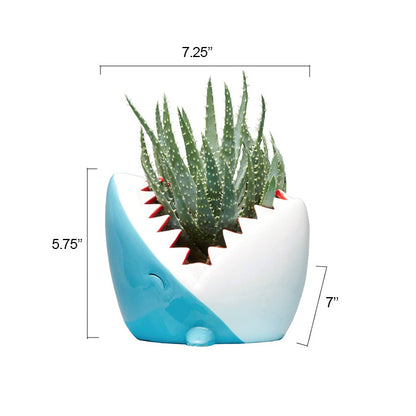 8-inch shark-fish shaped ceramic environmental flower pot holder customized logo