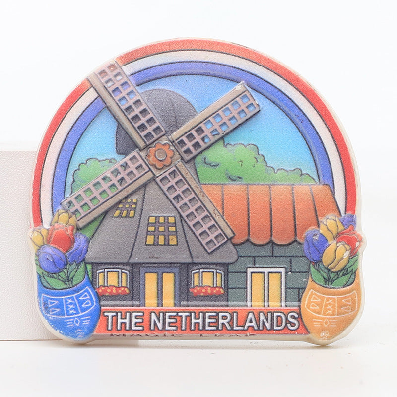 Dutch tourist attractions refrigerator sticker creative foreign scenic spots magnetic souvenir resin crafts customization