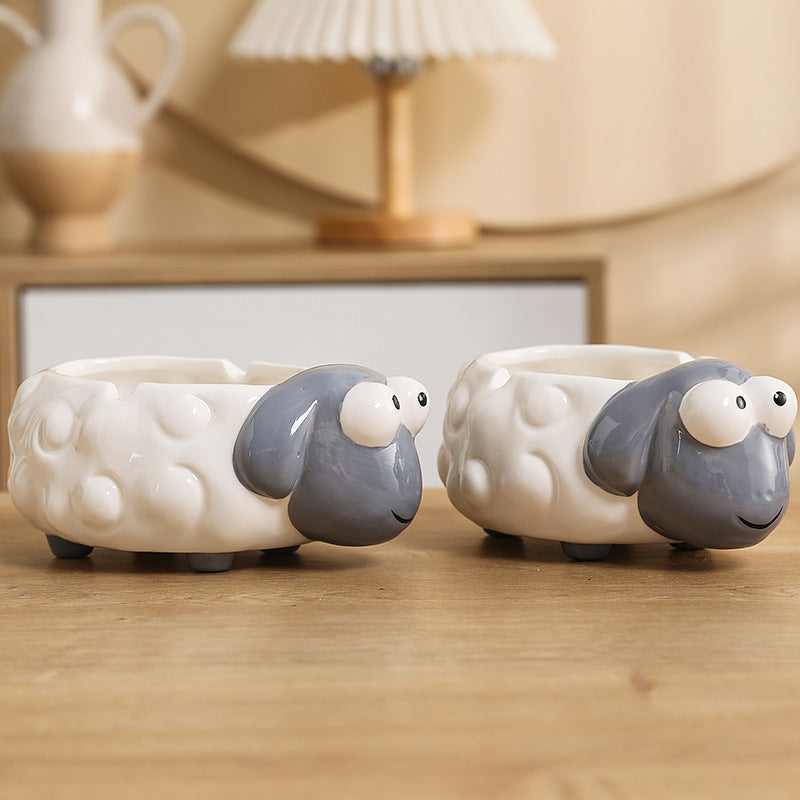 Cute lamb ceramic ashtray home creative personality trend cartoon ins style office living room  decoration