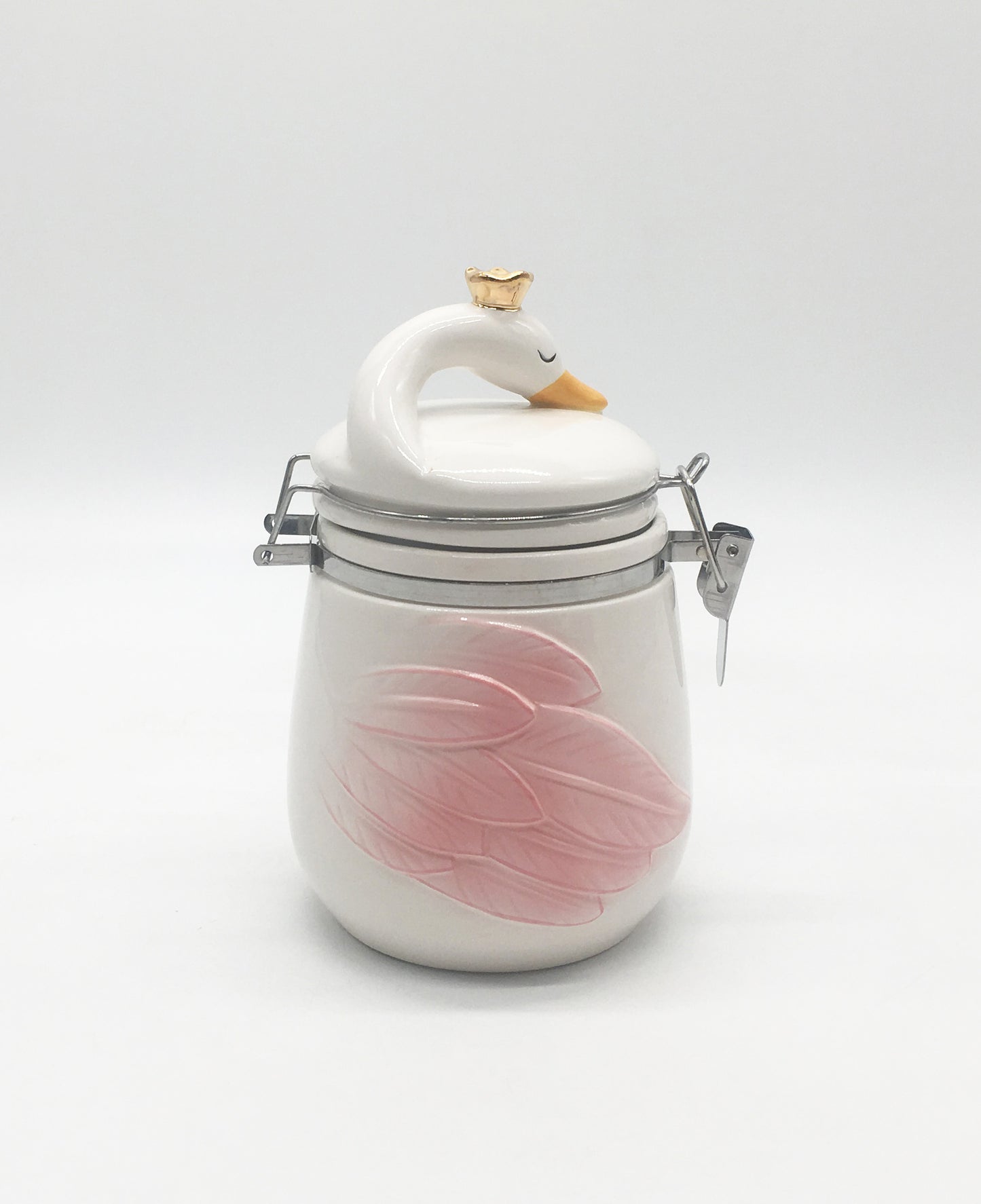 Ceramic swan sealed tank personality animal style storage tank pink swan series daily ceramics cookie jar