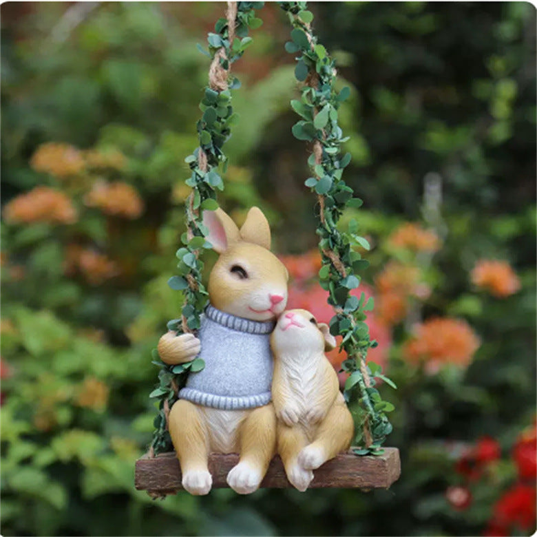 Manufacturers garden balcony layout resin simulation animal decoration outdoor garden swing rabbit pendant