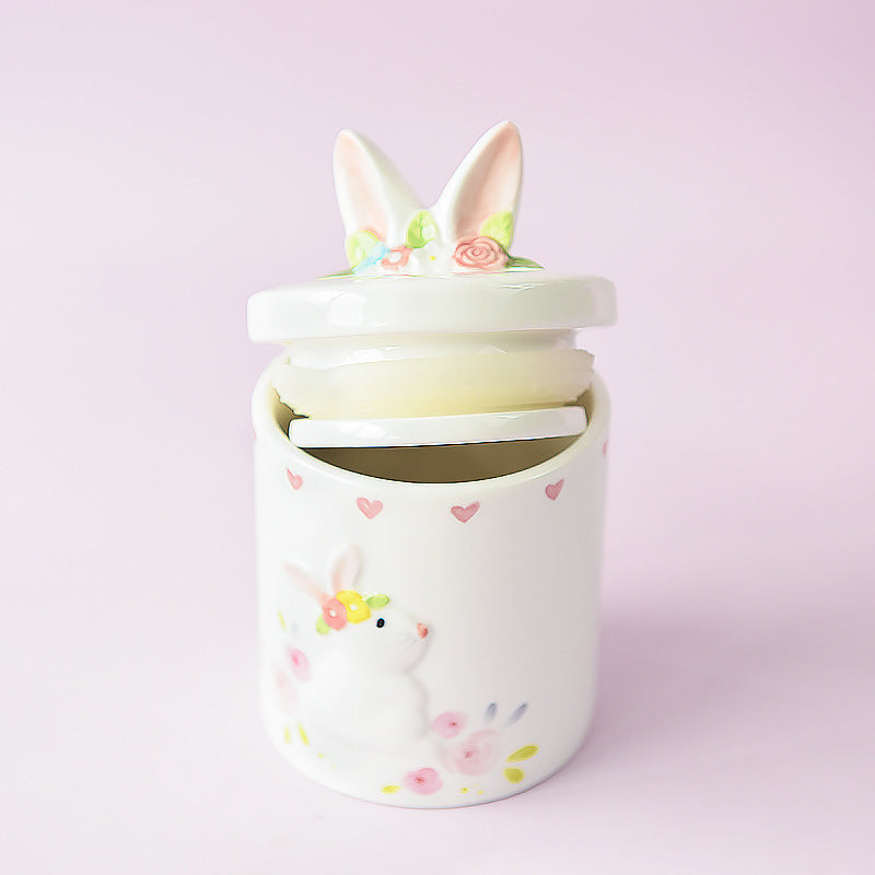 Ceramic sealed jar Sugar jar Creative Candy storage jar with lid snack tea storage cute rabbit cookie