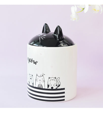 ceramic cookie jar candy storage cut cat snack biscuit tea