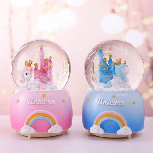 Unicorn music box water globe snow globe castle