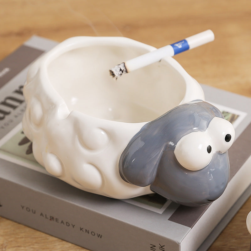 Cute lamb ceramic ashtray home creative personality trend cartoon ins style office living room  decoration