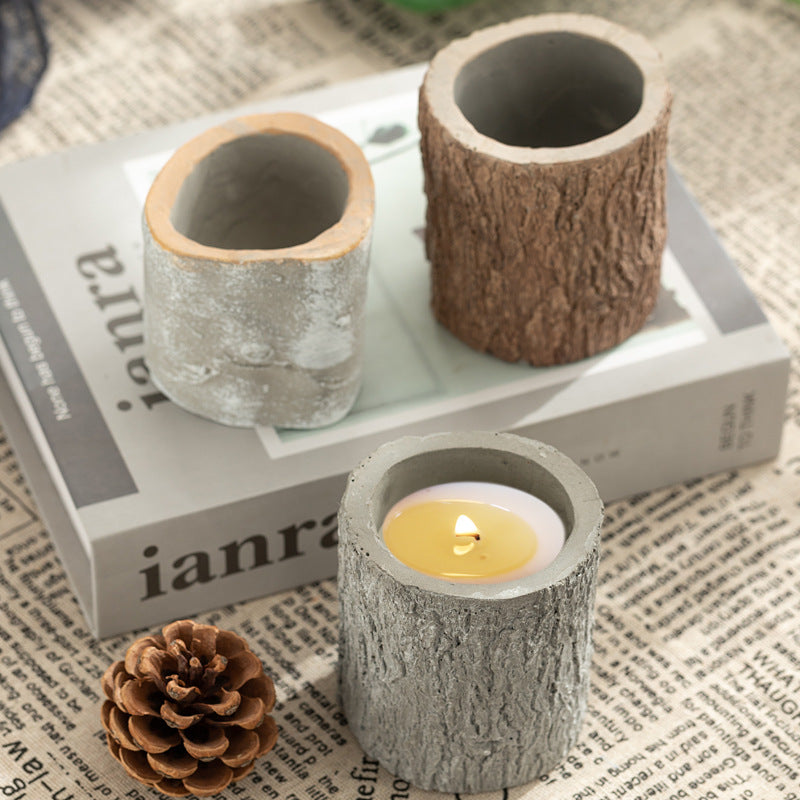 Creative cement simulation stone tree aromatherapy candle cup home nature decoration essence stove candle holder crafts