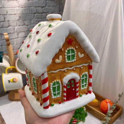 Ceramic gingerbread house hollow arts and crafts decoration candle room Christmas lights suppliessample custom factory direct sales