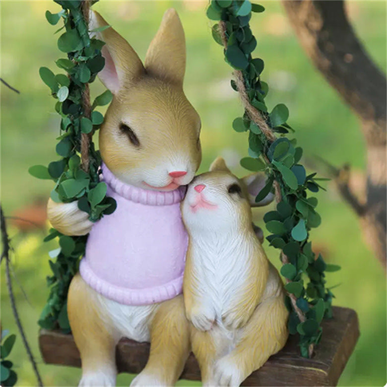 Manufacturers garden balcony layout resin simulation animal decoration outdoor garden swing rabbit pendant