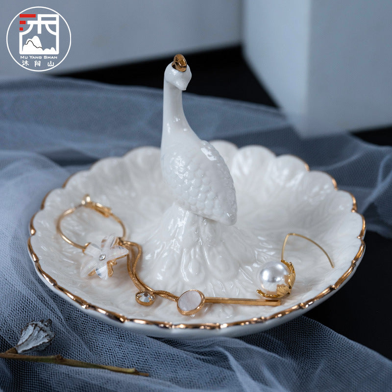 Ceramic peacock ring jewelry tray earring display stand storage Creative home decoration