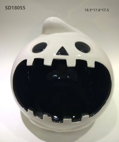 Pumpkin shape ceramic Halloween candy bowl White Ghost funny can be customized