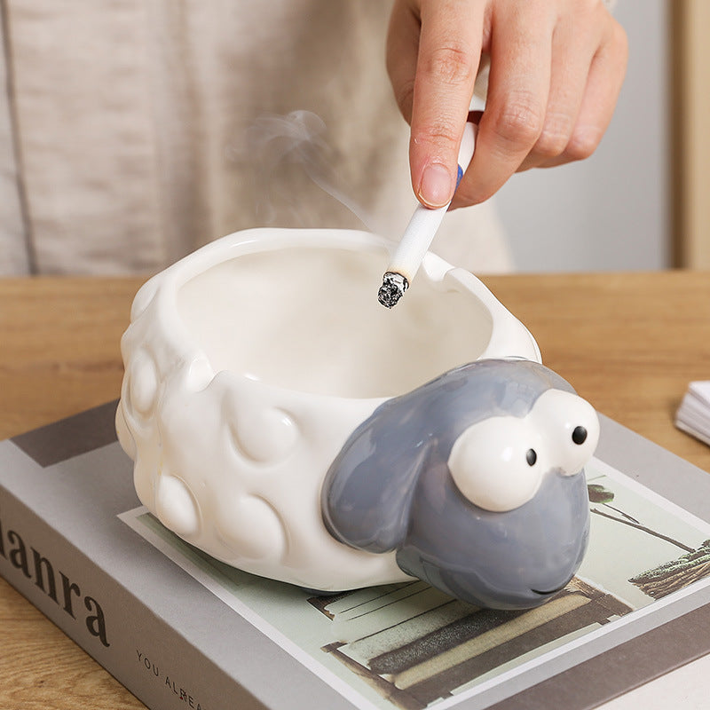 Cute lamb ceramic ashtray home creative personality trend cartoon ins style office living room  decoration