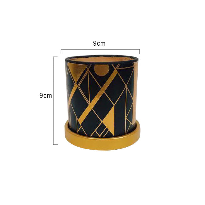 Modern gold print design circular ceramic plant pot logo