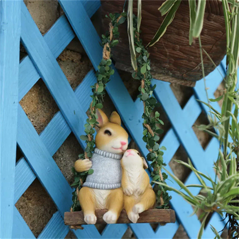 Manufacturers garden balcony layout resin simulation animal decoration outdoor garden swing rabbit pendant