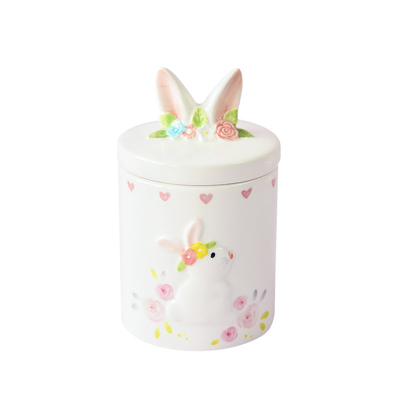 Ceramic sealed jar Sugar jar Creative Candy storage jar with lid snack tea storage cute rabbit cookie