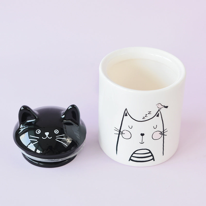 Cute cat ears sealed jar Moisture-proof ceramic jar multi-grain storage Candy cookies storage 