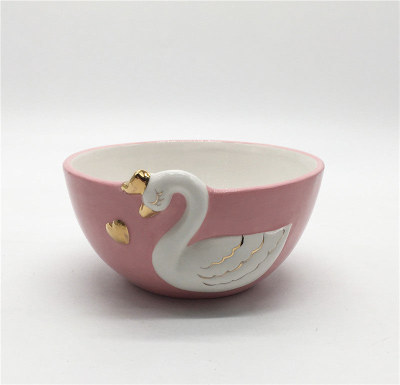 Ceramic swan sealed tank personality animal style storage tank pink swan series daily ceramics cookie jar