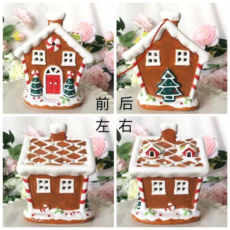 Ceramic gingerbread house hollow arts and crafts decoration candle room Christmas lights suppliessample custom factory direct sales