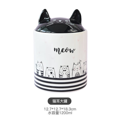 ceramic cookie jar candy storage cut cat snack biscuit tea