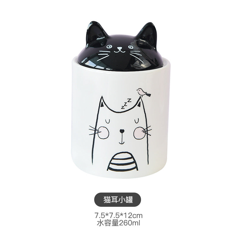 Cute cat ears sealed jar Moisture-proof ceramic jar multi-grain storage Candy cookies storage 