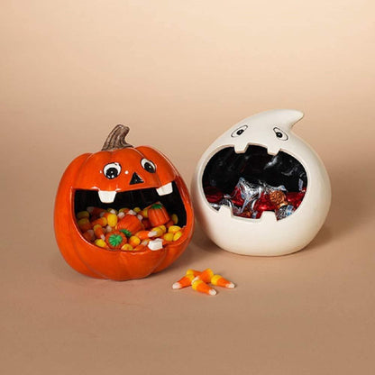 Halloween Black Owl Pumpkin shape ceramic Pepper and Salt shaker Grimace style cartoon pepper shaker