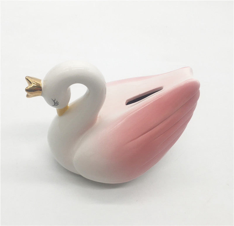 Ceramic swan sealed tank personality animal style storage tank pink swan series daily ceramics cookie jar