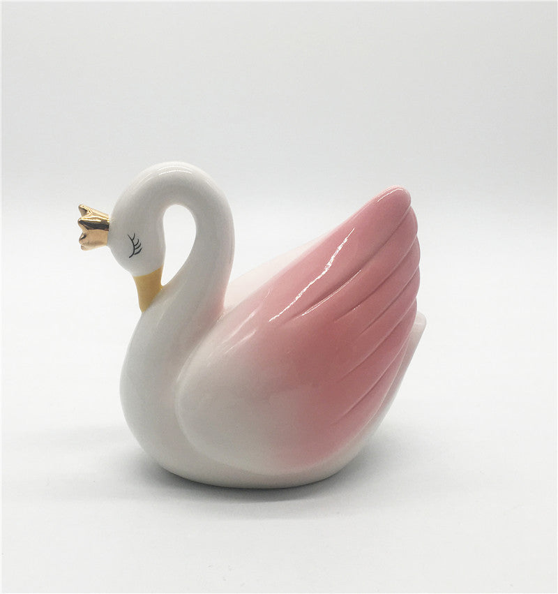 Ceramic swan sealed tank personality animal style storage tank pink swan series daily ceramics cookie jar