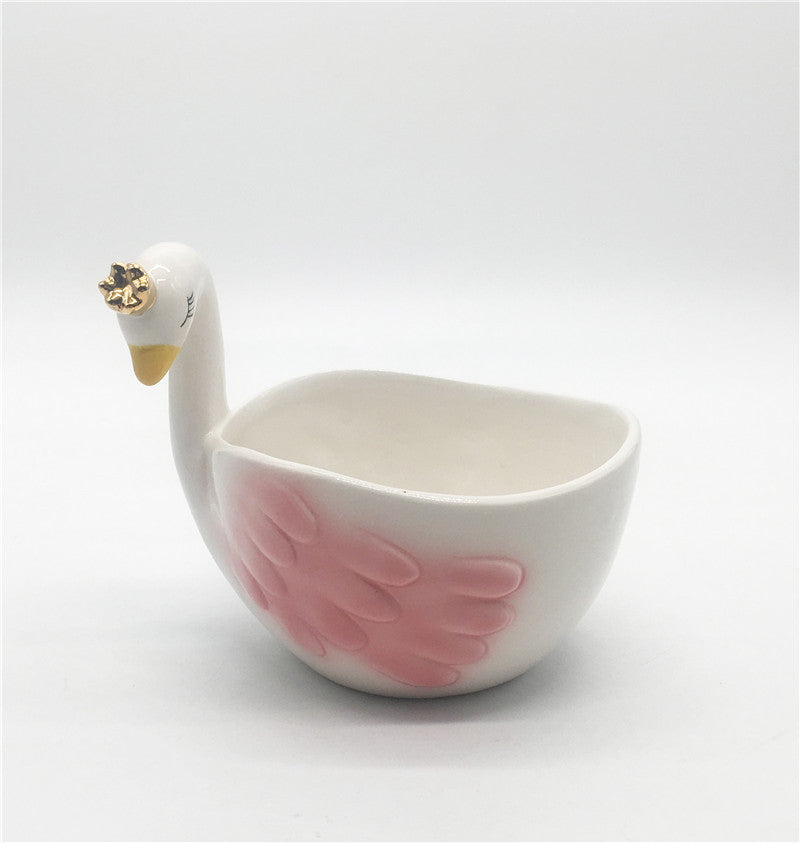 Ceramic swan sealed tank personality animal style storage tank pink swan series daily ceramics cookie jar