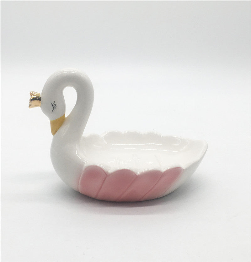 Ceramic swan sealed tank personality animal style storage tank pink swan series daily ceramics cookie jar