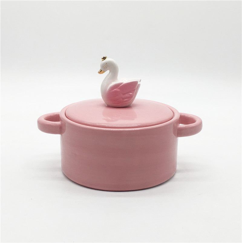 Ceramic swan sealed tank personality animal style storage tank pink swan series daily ceramics cookie jar