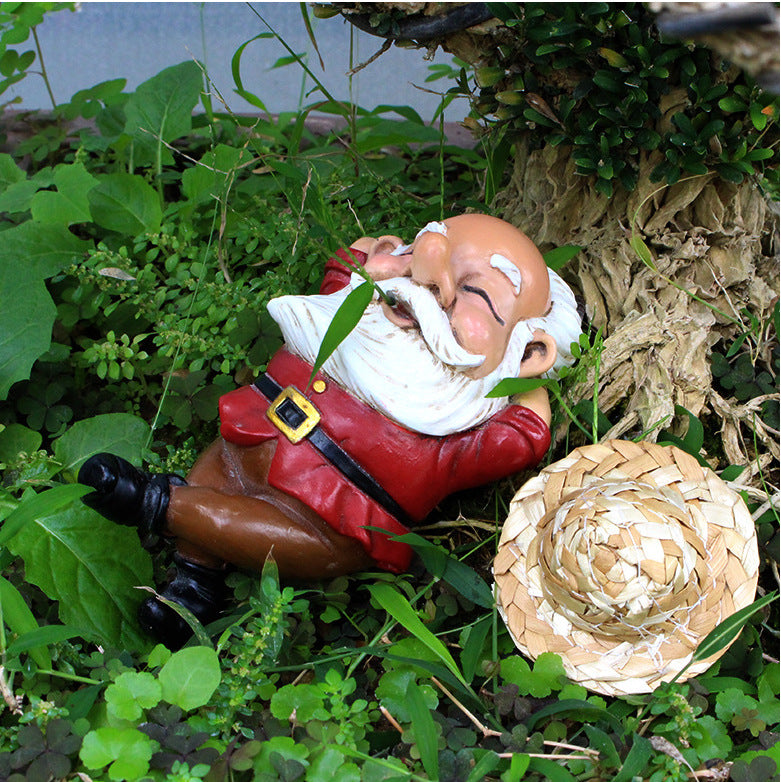 Outdoor micro landscape resin decoration garden decoration cozy straw hat dwarf manufacturers spot wholesale