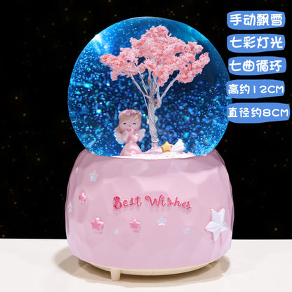 customized music box snow globe girl tree personalisation custom packaging and branding