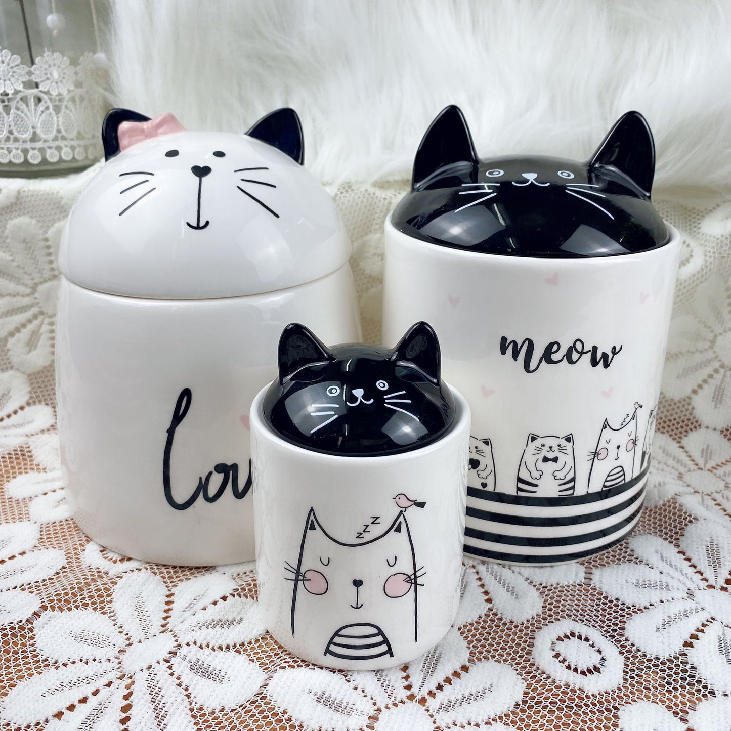 Cute cat ears sealed jar Moisture-proof ceramic jar multi-grain storage Candy cookies storage 