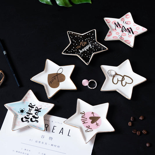 Nordic creative ceramic pentagonal astrolabe Phnom Penh pastry fruit tray Jewelry ring earrings storage