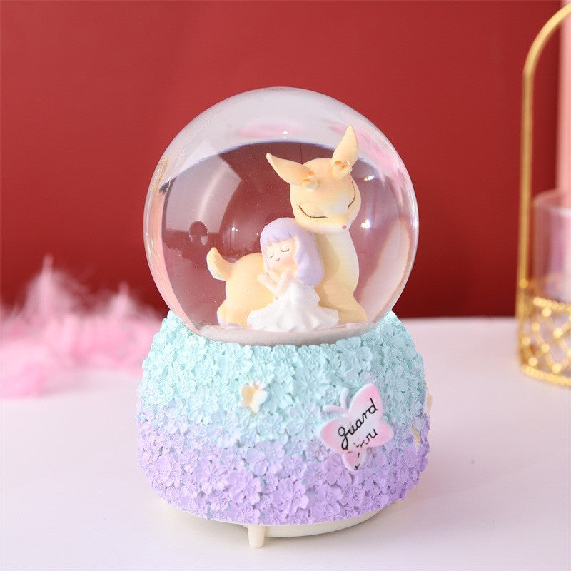 deer ceramic snow globe music box cute girl manufacturer wholesale