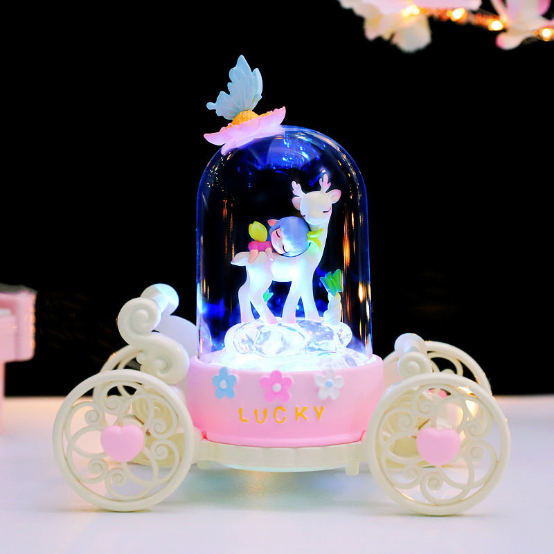 Carriage music box Snow globe Dream Carousel Cute girl deer fantasy