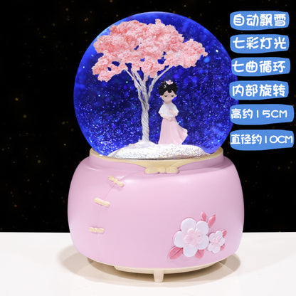 customized music box snow globe girl tree personalisation custom packaging and branding